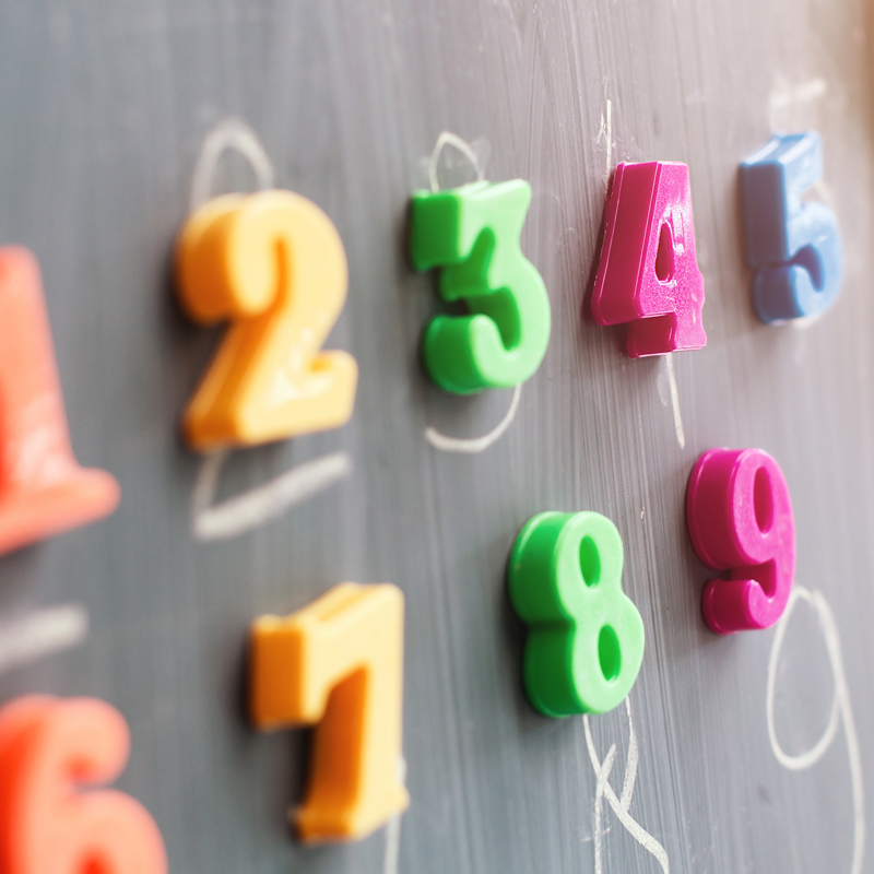 Magnetic numbers on chalkboard