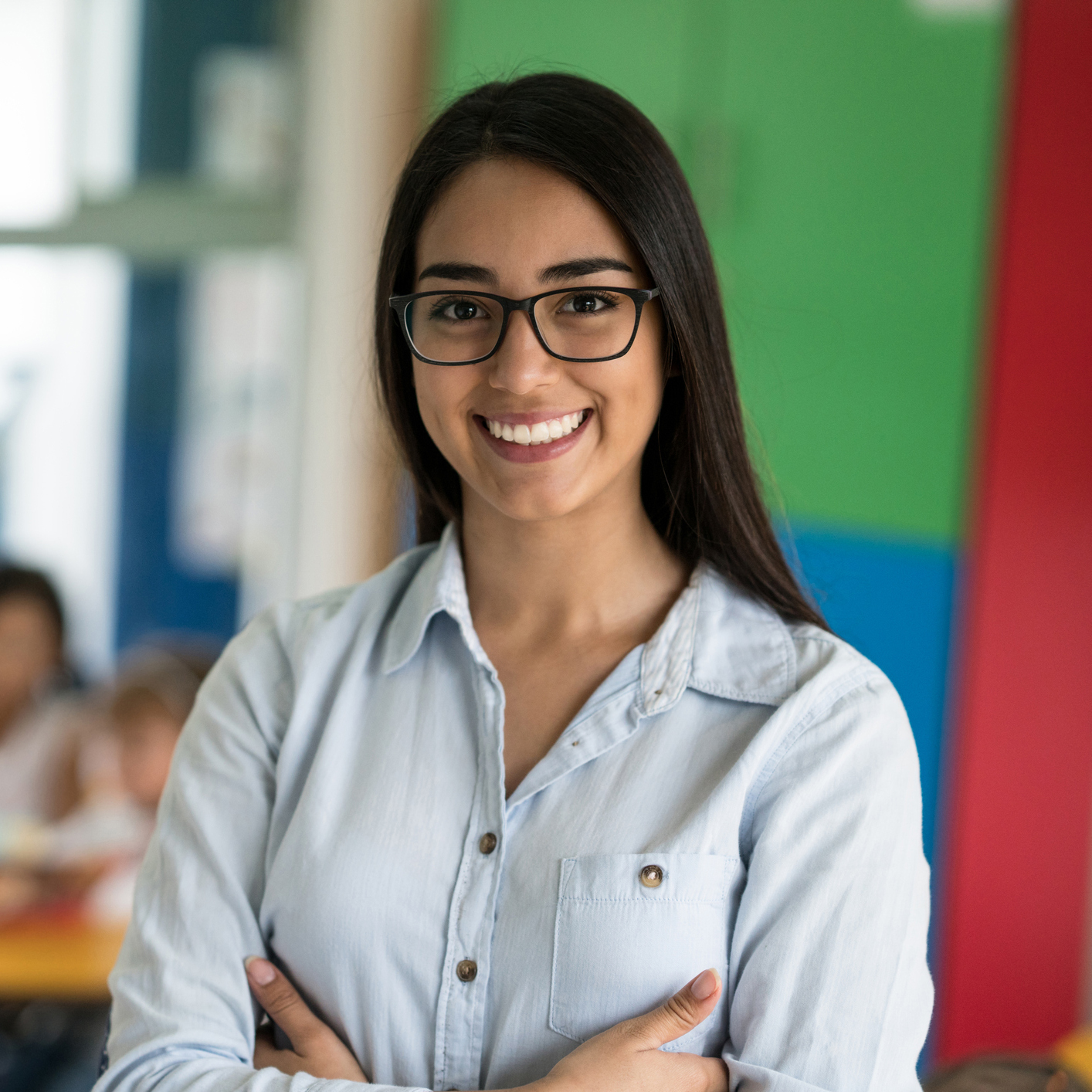 a woman with glasses