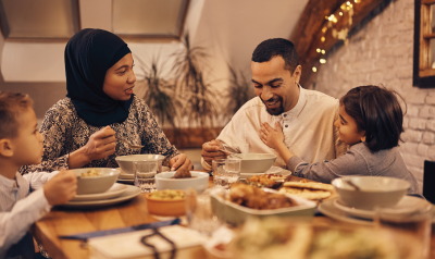 A family having dinner.