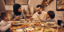 A family having dinner.